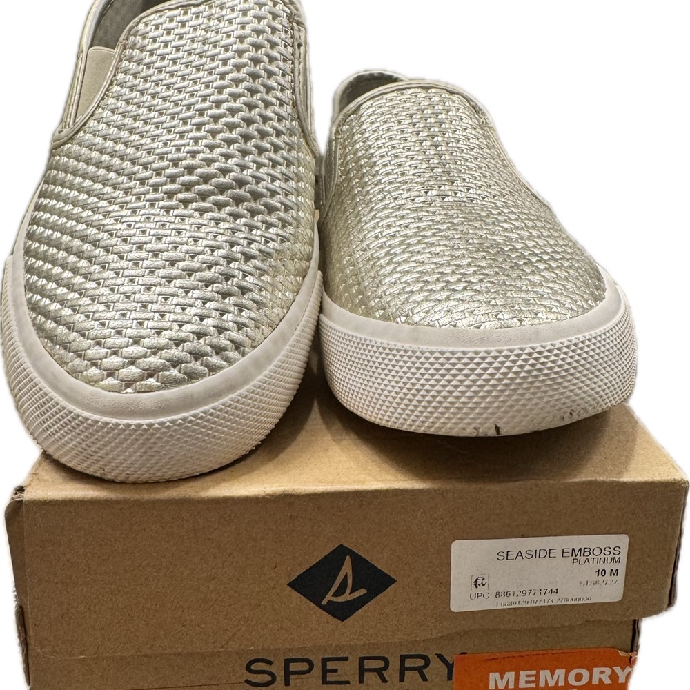 Sperry Seaside Emboss Platinum Woven Slip-On Sneakers